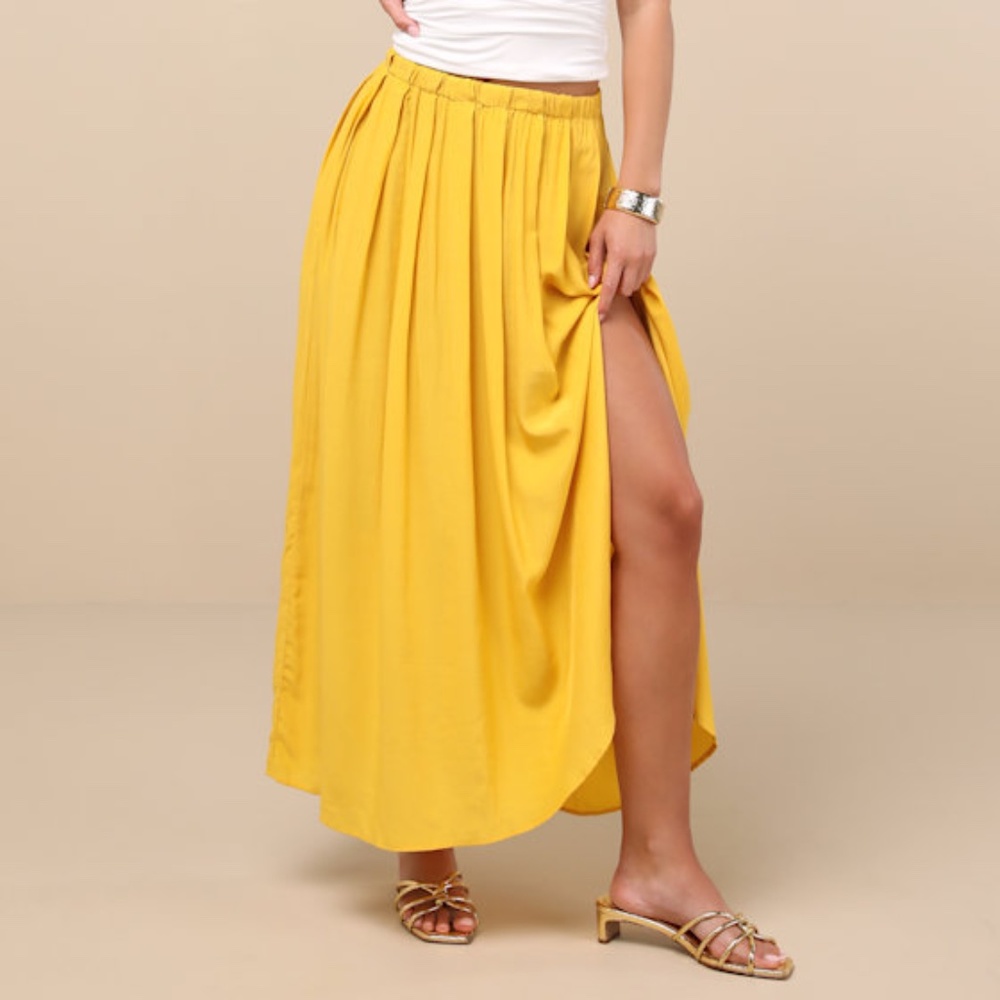 Lulus If You Pleats Yellow Pleated Maxi Skirt - Size XL